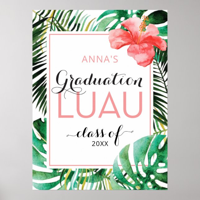 Tropical Graduation Luau Parti Affiche de bienvenu (Devant)