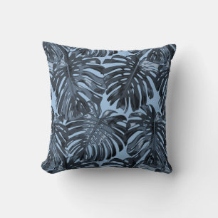 Tropical Gray Blue Palm Blätter Kissen