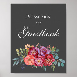 Tropical Gray Floral Guestbook Sign Poster V2