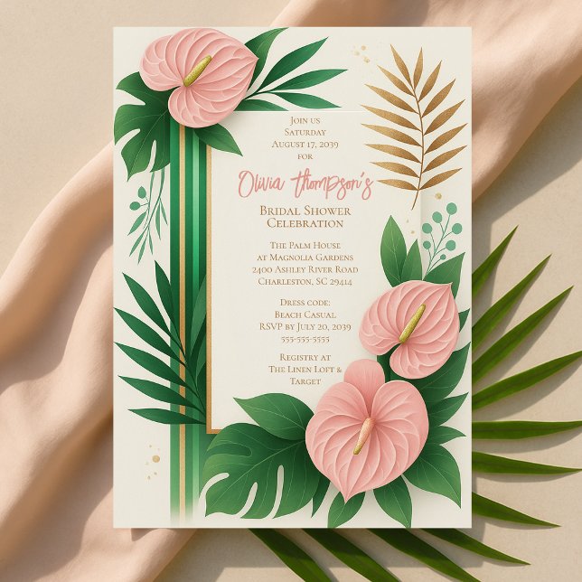 Tropical Green and Blush Floral Bridal Shower Einladung (Tropical Green and Blush Floral Bridal Shower Invitation
)