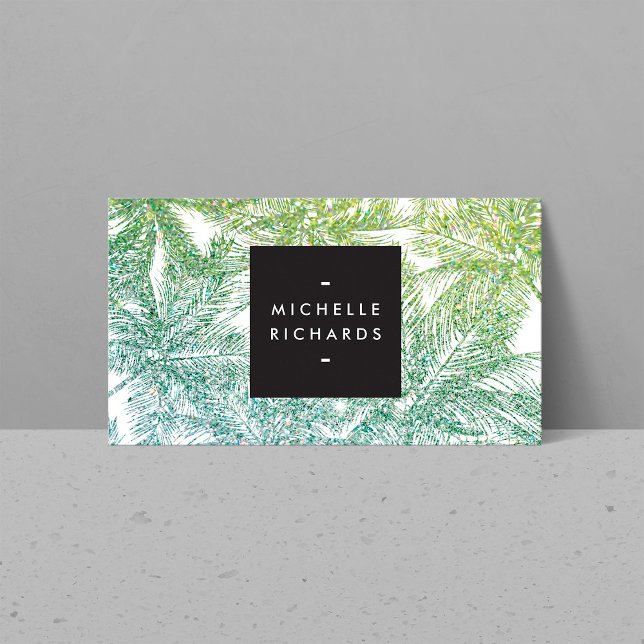 Tropical Green/Aqua Glitzer Palms Business Card Visitenkarte (Von Creator hochgeladen)