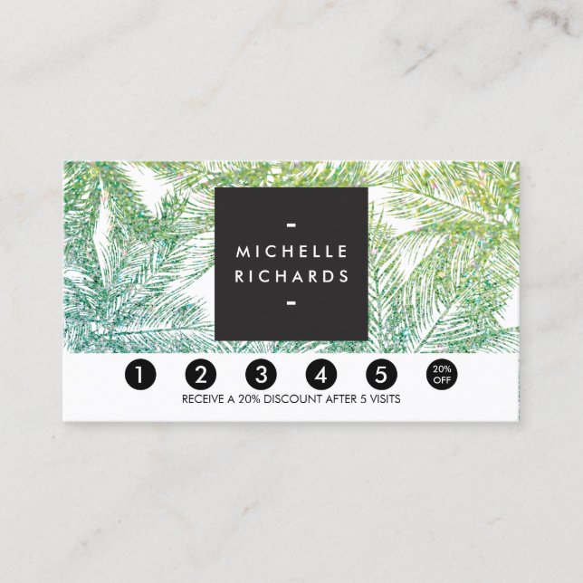 Tropical Green/Aqua Glitzer Palms Loyalty Card Treuekarte (Vorderseite)