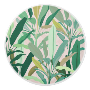 Tropical Green Banana Leaves Pink Pattern Keramikknauf
