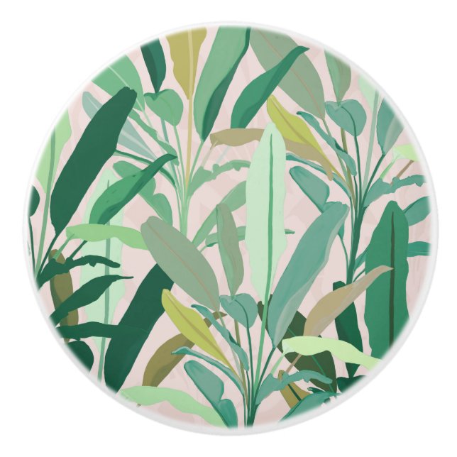 Tropical Green Banana Leaves Pink Pattern Keramikknauf (Vorderseite)