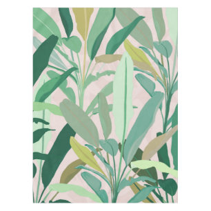 Tropical Green Banana Leaves Pink Pattern Tischdecke