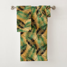Tropical Green Black Palm Blätter Badhandtuch Set