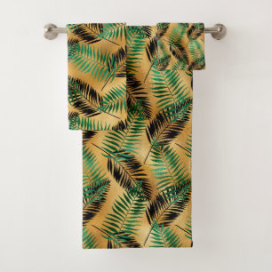Tropical Green Black Palm Blätter Badhandtuch Set