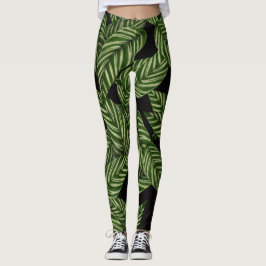 Tropical Green Blätter Black Leggings