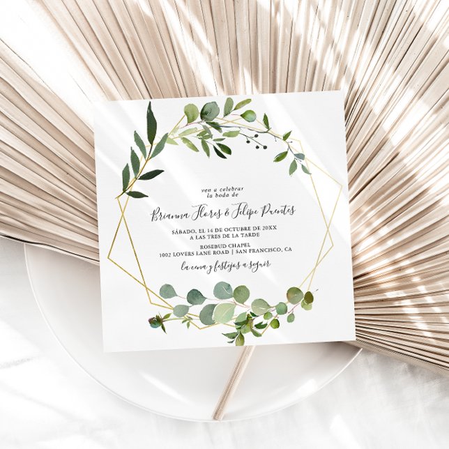 Tropical Green Blätter Spanish Square Wedding Einladung (Von Creator hochgeladen)