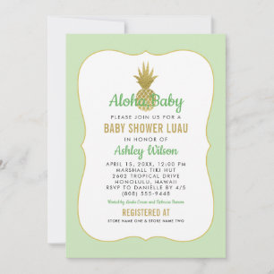 Tropical Green Gold Ananas Baby Shower Luau Einladung