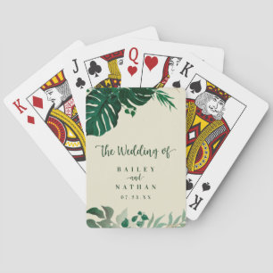 Tropical Green & Gold Foliage Beach Wedding Gefall Spielkarten