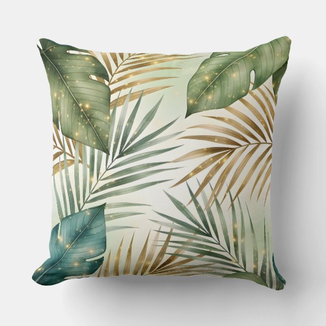 Tropical Green & Gold Leaves Decorative Pillow  Kissen (Vorderseite)