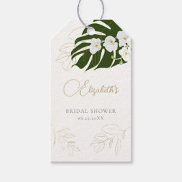 Tropical Green Gold Orchids Elegantes Brautparty Geschenkanhänger