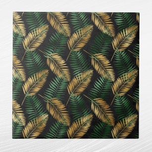 Tropical Green Gold Palm Blätter Glam Fliese