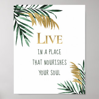 Tropical Green Gold Palm Blätter Motivierend Poster