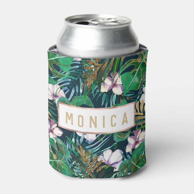 Tropical Green Lilac Gold Monster Blätter Bläserne Dosenkühler (Kanne Vorderseite)
