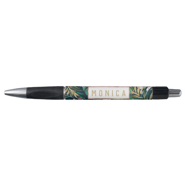 Tropical Green Lilac Gold Monster Blätter Bläserne Kugelschreiber (Vorderseite)