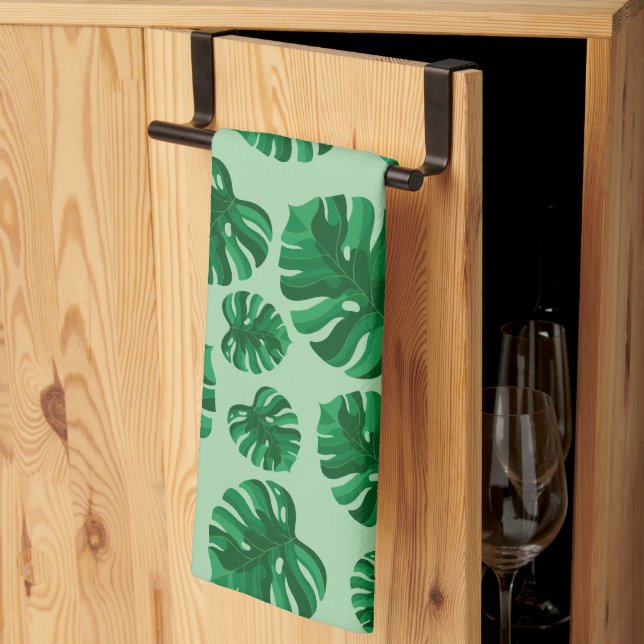 Tropical Green Monstera Palm Blätter Geschirrtuch (Drittel gefaltet)