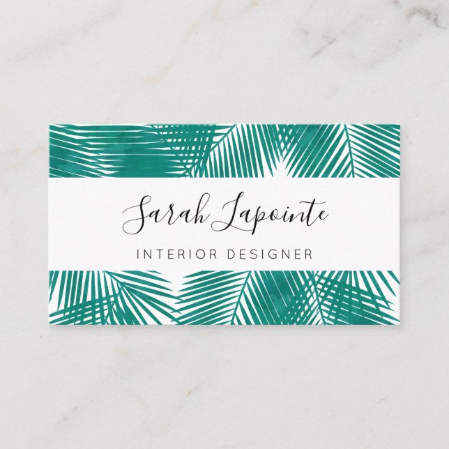 Tropical Green Palm Blätter Elegantes Design Visitenkarte (Vorderseite)