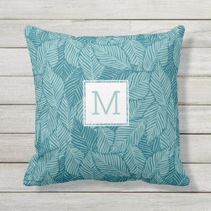 Tropical Green Palm Blätter Ferns Custom Monogram Kissen