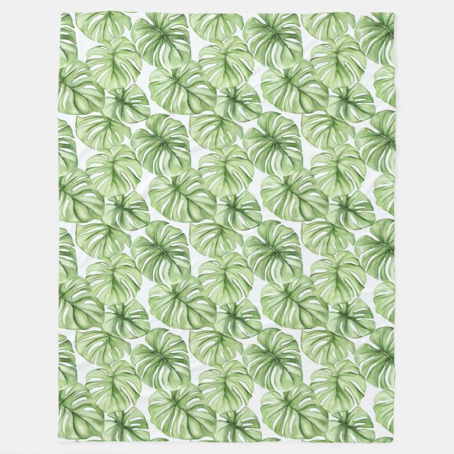 Tropical Green Palm Blätter Fleecedecke (Vorderseite)