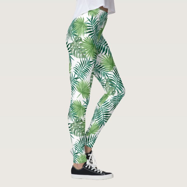 Tropical Green Palm Blätter Muster Leggings (Rechts)