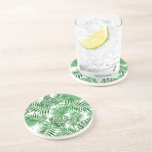 Tropical Green Palm Blätter Sommer Wasserfarben K Sandstein Untersetzer