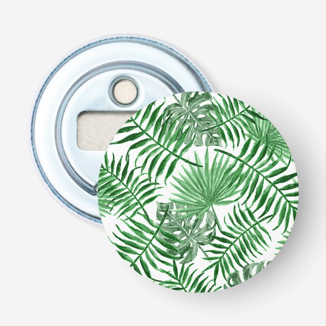 Tropical Green Palm Blätter Sommer Wasserfarben Ku Flaschenöffner (Vorderseite)