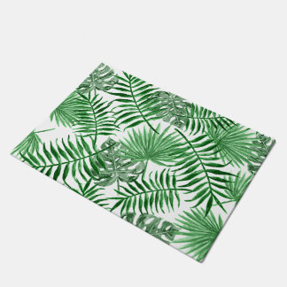 Tropical Green Palm Blätter Sommer Wasserfarben Ku Fußmatte