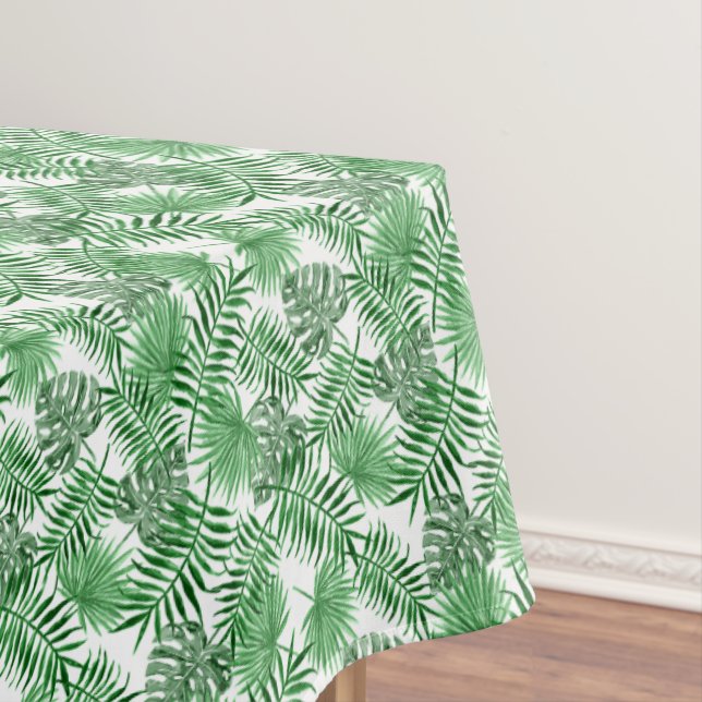 Tropical Green Palm Blätter Sommer Wasserfarben Ku Tischdecke (Beispiel)