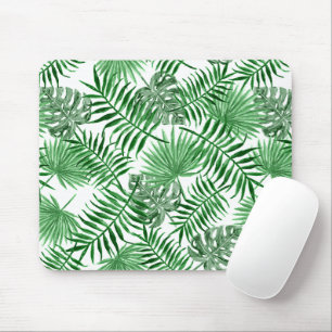 Tropical Green Palm Blätter Sommermuster auf Wei Mousepad