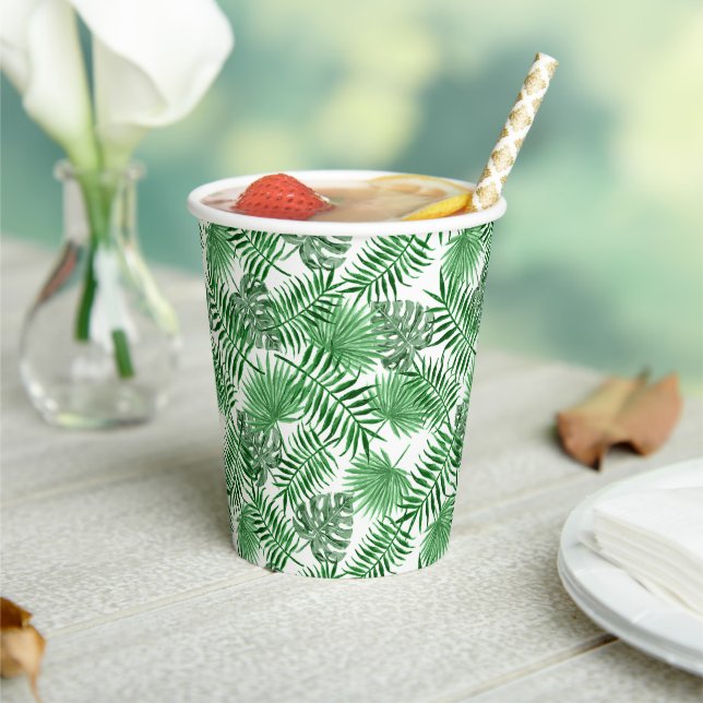 Tropical Green Palm Blätter Summer Art Pattern Pappbecher (In Situ)