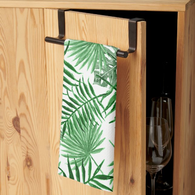 Tropical Green Palm Blätter Summer Watercolor Art Geschirrtuch (Drittel gefaltet)