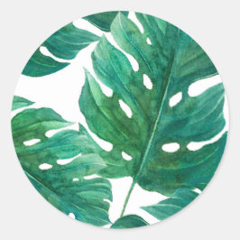 Tropical Green Palm Leaf Hawaiian Summer Wedding Runder Aufkleber