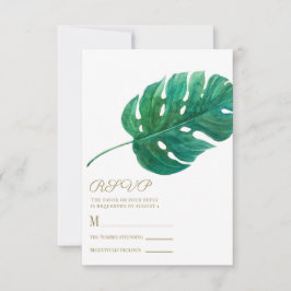 Tropical Green Palm Leaf Hawaiian Wedding RSVP Karte