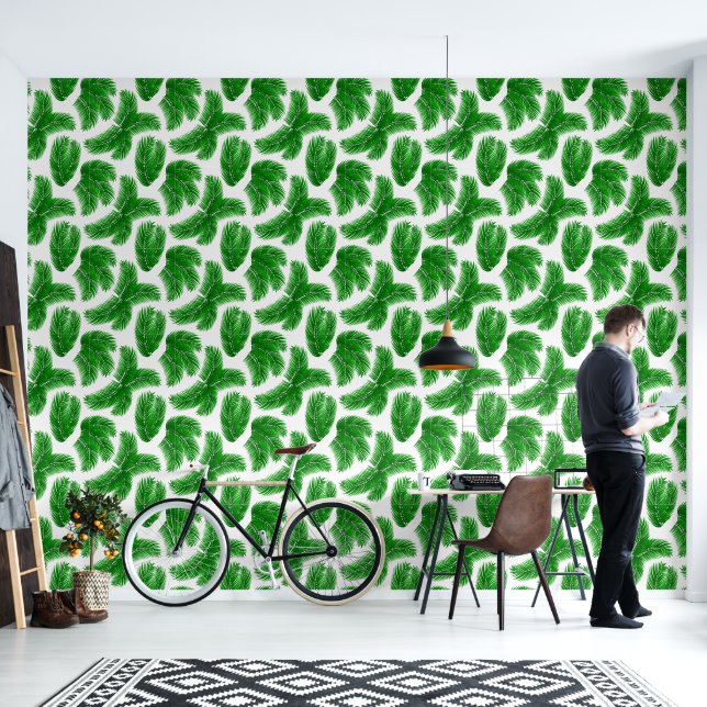 Tropical Green Palm Leaf Pattern Tapete (Wohnbereich)