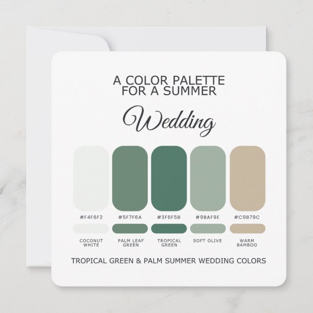 Tropical Green Palm Summer Wedding Palette Card Einladung (Vorderseite)