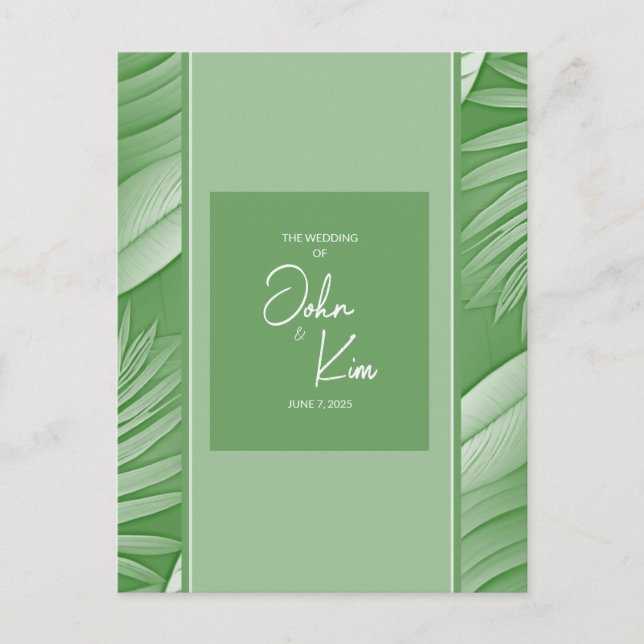 Tropical Green Thema Hochzeit Einladung Postkarte (Vorderseite)