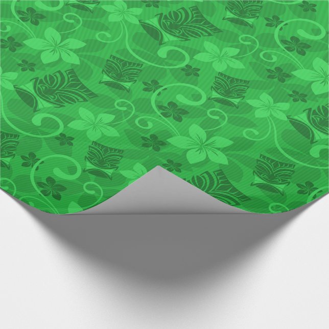 Tropical Green Tiki Masken Hawaiian Geschenkpapier (Ecke)