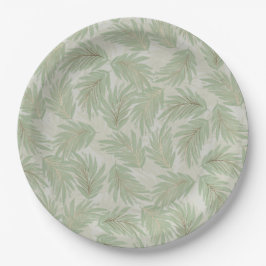 Tropical Green und Gold Blätter auf Sage Pappteller