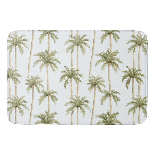 Tropical Green White Palm Trees Badematte (Vorderseite)