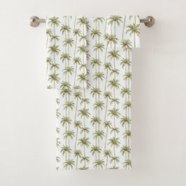 Tropical Green White Palm Trees Badhandtuch Set