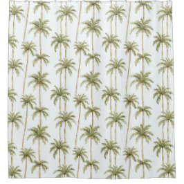 Tropical Green White Palm Trees Duschvorhang