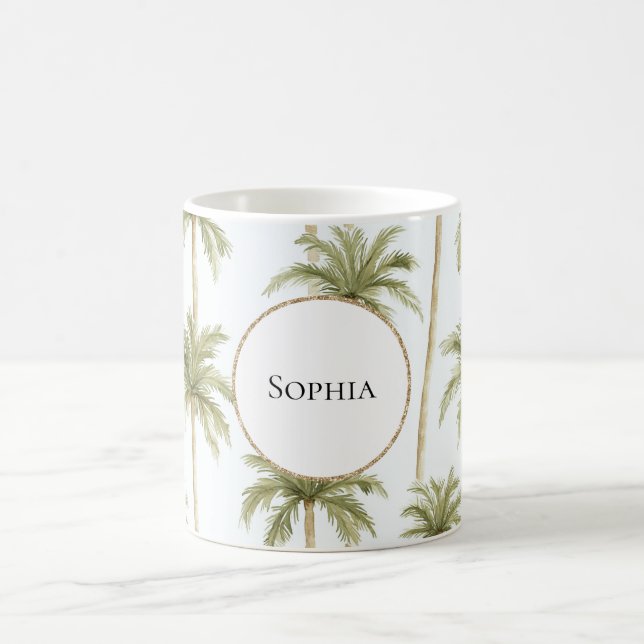Tropical Green White Palm Trees Kaffeetasse (Mittel)