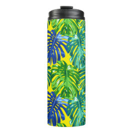 Tropical Green Yellow Monstera Dschungel Blätter Thermosbecher