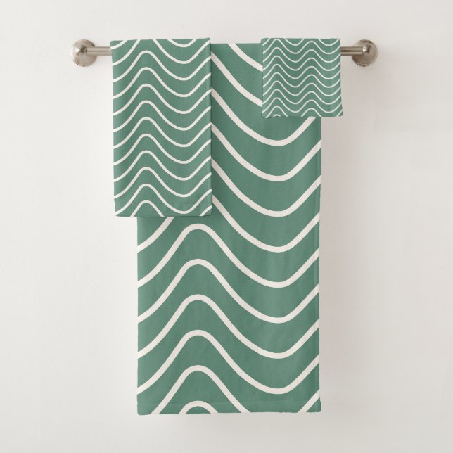 Tropical Green Zickzack Pattern Minimal Zigzag Badhandtuch Set (Insitu)