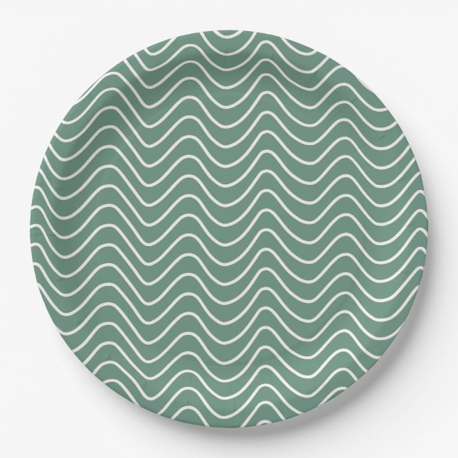 Tropical Green Zickzack Pattern Minimal Zigzag Pappteller (Vorderseite)