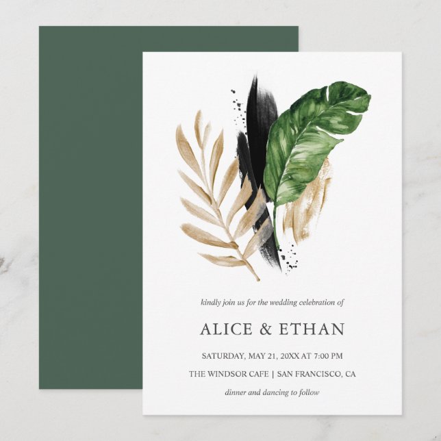 Tropical Greenerity Foliage Wedding Einladung (Vorne/Hinten)