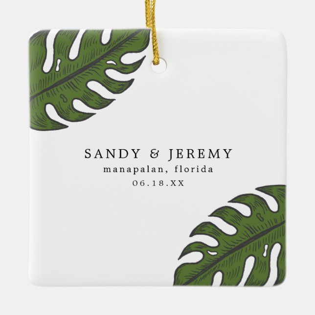 Tropical Greenerity Palm Blätter Hochzeit Foto Keramikornament (Vorderseite)