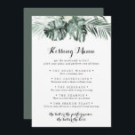 Tropical Greenerity Wedding Kissing Menu Game Card<br><div class="desc">Diese Karte mit tropischem Grün ist ideal für einen rustikalen Hochzeitsempfang. Die Einrichtung besteht aus grünen Palmenbouquets mit hübschen weißen Blume.</div>